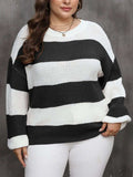 Plus Size Striped Round Neck Long Sleeve Sweater - Trendsi - Flyclothing LLC