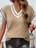 Cable-Knit V-Neck Sweater Vest - Trendsi - Flyclothing LLC