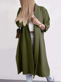 Slit Open Front Roll-Tab Sleeve Trench Coat - Trendsi - Flyclothing LLC
