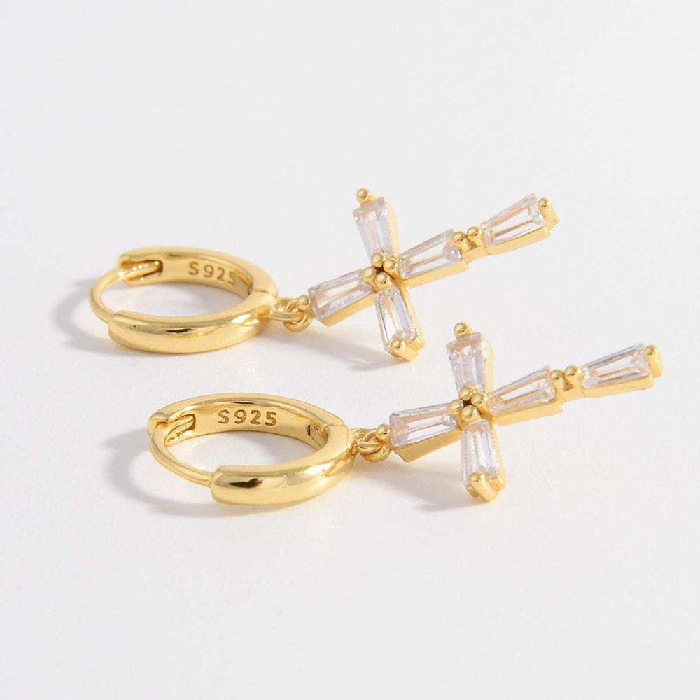 925 Sterling Silver Zircon Cross Earrings - Trendsi - Flyclothing LLC