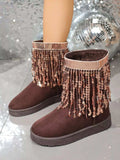 Sequin Fringe Suede Winter Boots - Trendsi - Flyclothing LLC