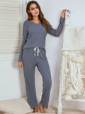 Notched Long Sleeve Top and Pants Set - Trendsi - Flyclothing LLC