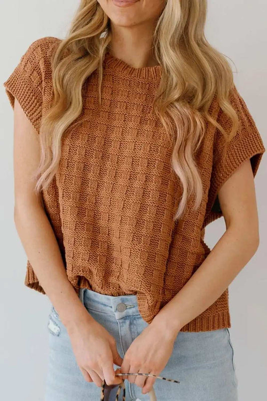 Round Neck Cap Sleeve Sweater Vest - Trendsi - Flyclothing LLC