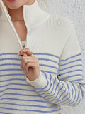Striped Half Zip Long Sleeve Sweater - Trendsi - Flyclothing LLC