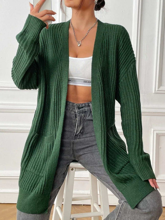Open Front Drop Shoulder Cardigan - Trendsi - Flyclothing LLC