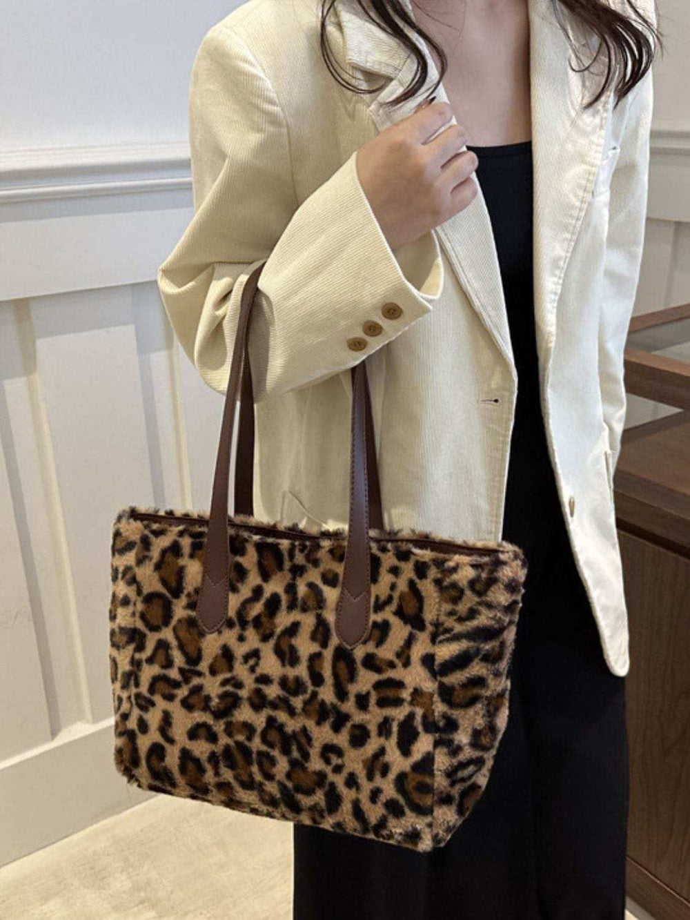 Leopard Fluff Tote Bag - Trendsi - Flyclothing LLC