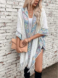 Fringe Half Sleeve Hooded Poncho - Trendsi - Flyclothing LLC