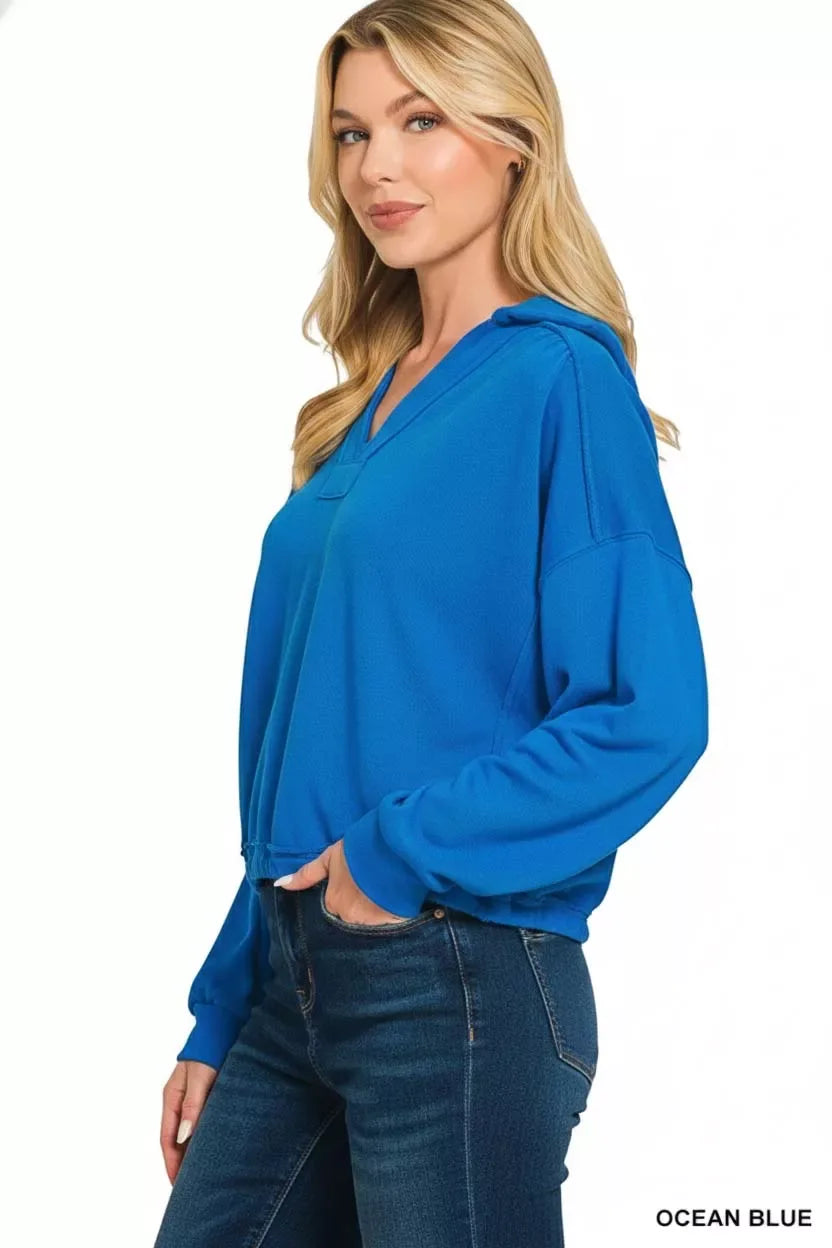 Zenana French Terry Collared Exposed Seam Sweatshirt - Trendsi - Flyclothing LLC