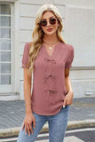 Bow Notched Short Sleeve Blouse - Trendsi - Flyclothing LLC