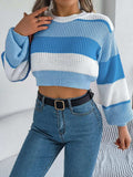 Color Block Round Neck Cropped Sweater - Trendsi - Flyclothing LLC