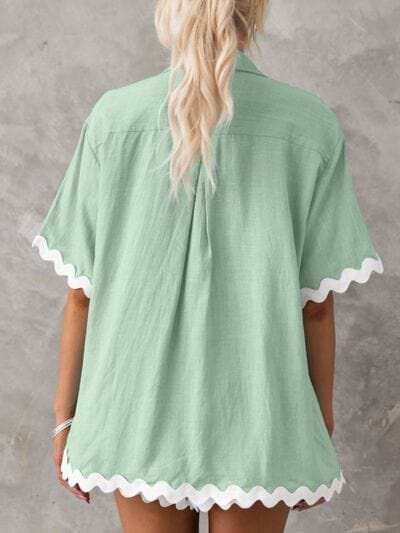 Contrast Trim Half Sleeve Top and Shorts Set - Trendsi - Flyclothing LLC