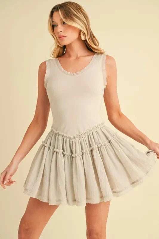 Aemi+Co Frill Sleeveless Drop Waist Mini Dress - Trendsi - Flyclothing LLC