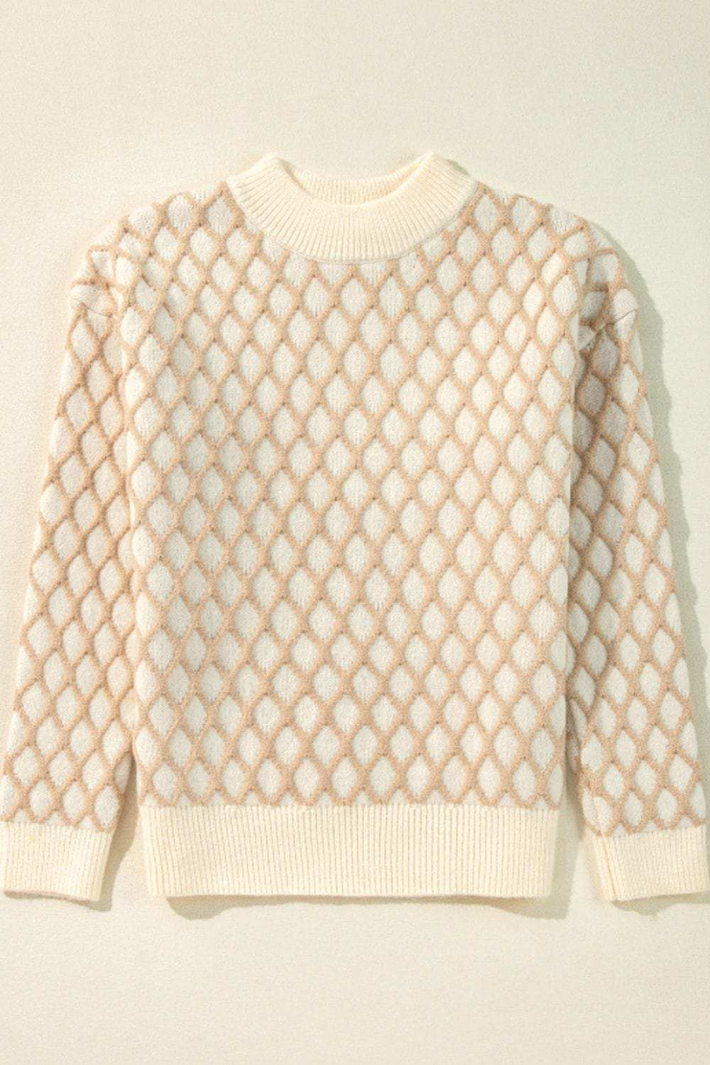 Diamond Pattern Mock Neck Long Sleeve Sweater - Trendsi - Flyclothing LLC