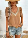 Ruffled V-Neck Short Sleeve Blouse - Trendsi - Flyclothing LLC