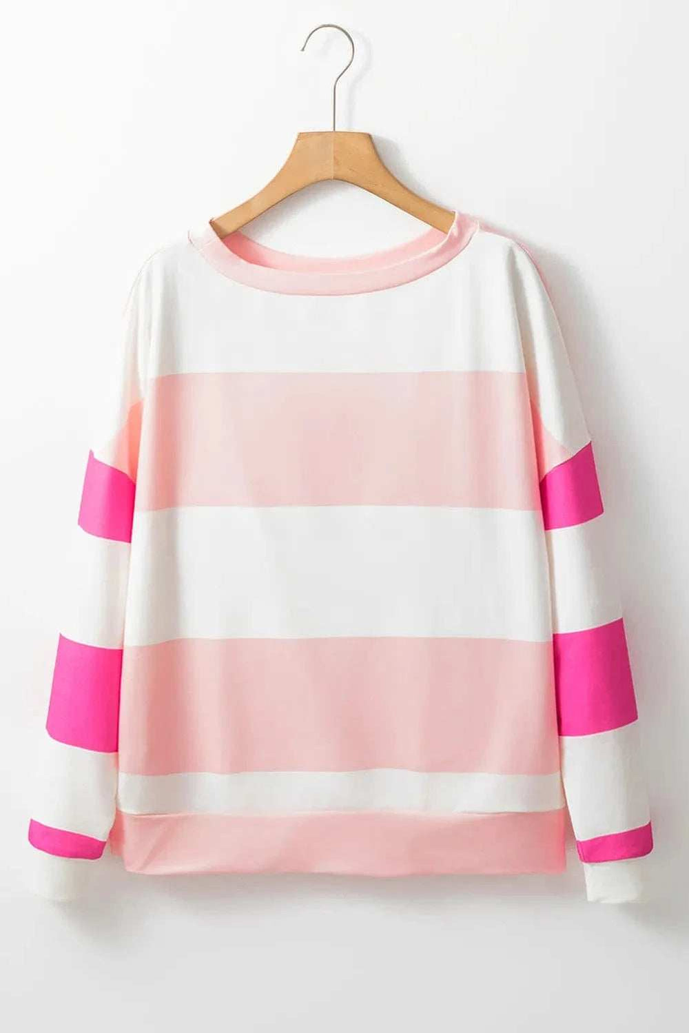 Contrast Color Block Round Neck Long Sleeve Top - Trendsi - Flyclothing LLC
