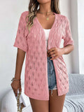 Openwork Open Front Short Sleeve Cardigan - Trendsi - Flyclothing LLC