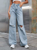 Distressed Wide Leg Jeans with Pockets - Trendsi - Flyclothing LLC