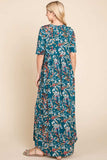 BOMBOM Printed Shirred Maxi Dress - Trendsi - Flyclothing LLC