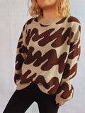 Contrast Round Neck Long Sleeve Sweater - Trendsi - Flyclothing LLC