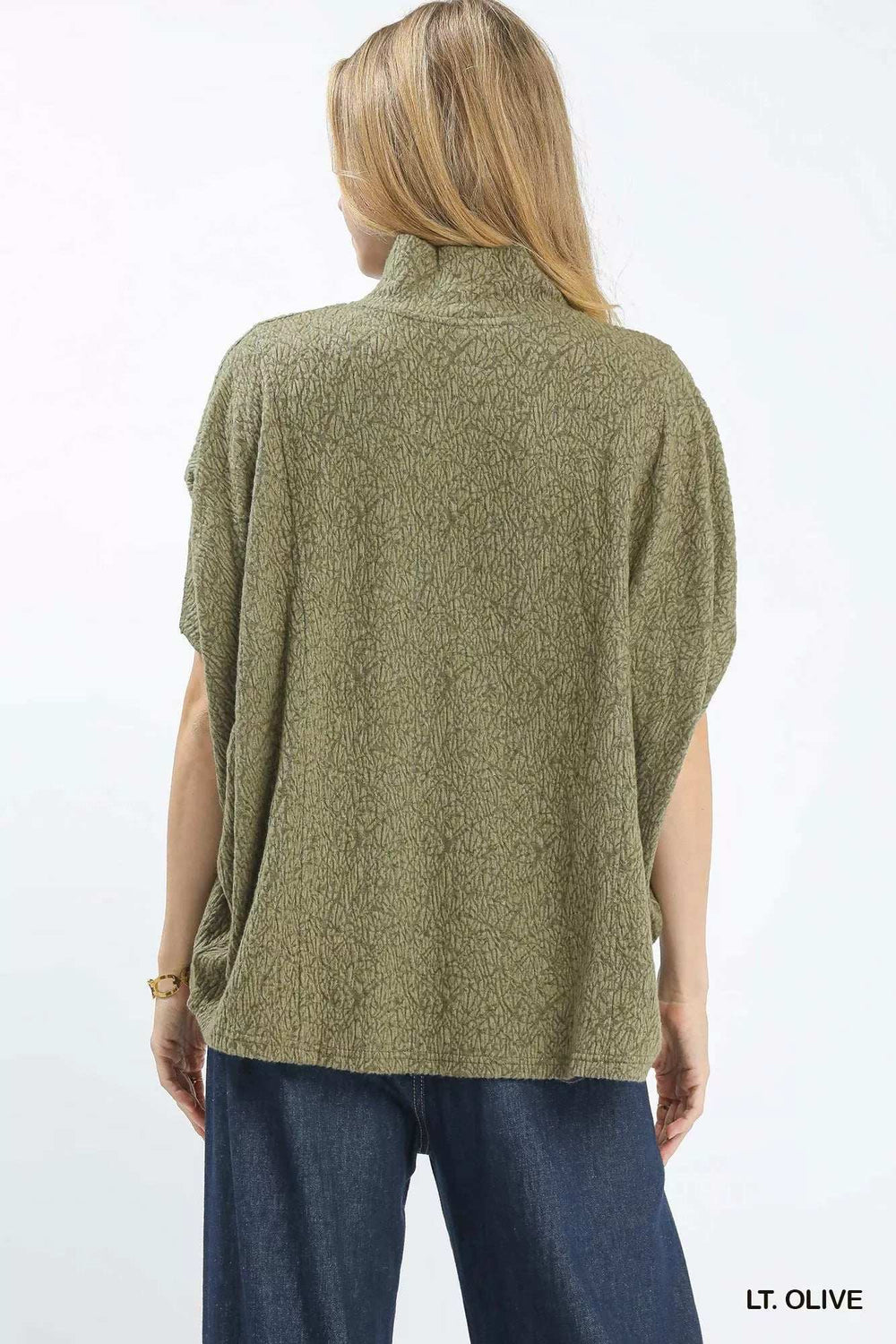 Umgee Textured Mock Neck Relaxed Top - Trendsi - Flyclothing LLC