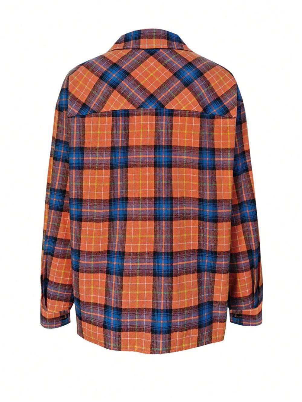 Plaid Collared Neck Long Sleeve Shirt - Trendsi - Flyclothing LLC