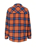 Plaid Collared Neck Long Sleeve Shirt - Trendsi - Flyclothing LLC