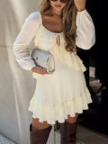Ruffle Trimmed Long Sleeve Mini Dress - Trendsi - Flyclothing LLC