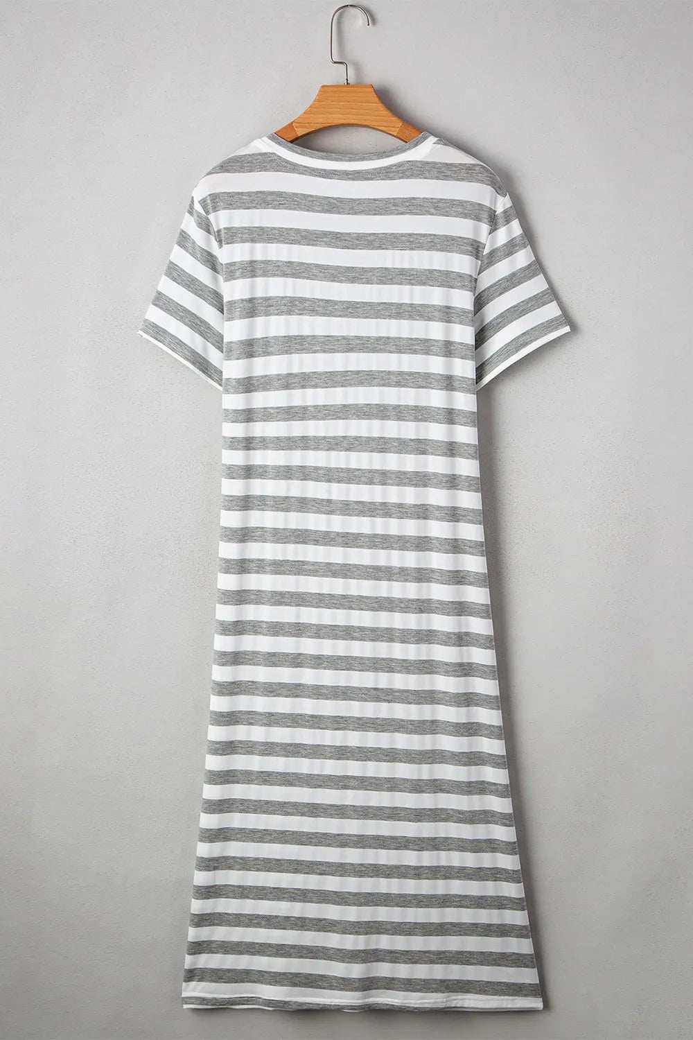 Casual Striped V-Neck Midi T-Shirt Dress - Trendsi - Flyclothing LLC