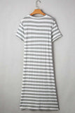 Casual Striped V-Neck Midi T-Shirt Dress - Trendsi - Flyclothing LLC