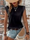 Round Neck Cap Sleeve Blouse - Trendsi - Flyclothing LLC