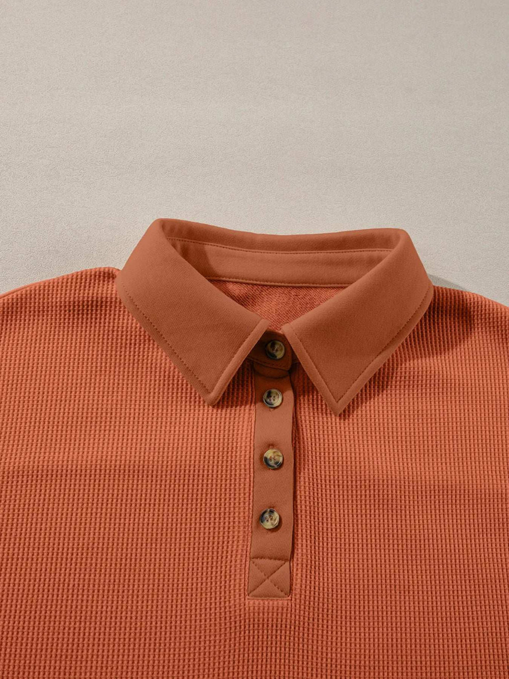 Long Sleeve Thermal Knit Polo Top - Trendsi - Flyclothing LLC