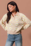 SO ME Floral Stripe Polo Collar Sweater - Trendsi - Flyclothing LLC