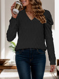 V-Neck Puff Sleeve Top - Trendsi - Flyclothing LLC
