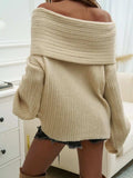 Off-Shoulder Extra-Long Sleeve Sweater - Trendsi - Flyclothing LLC