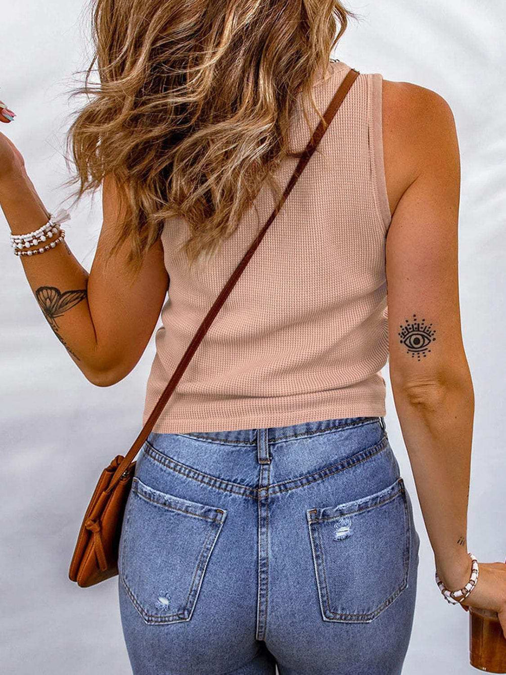 Waffle-Knit Scoop Neck Tank - Trendsi - Flyclothing LLC