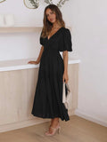 Tiered Surplice Half Sleeve Midi Dress - Trendsi - Flyclothing LLC