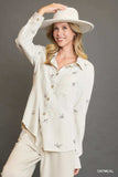 Umgee Linen Blend Fitted Shirt with Ribbon Embroidery Details - Trendsi - Flyclothing LLC