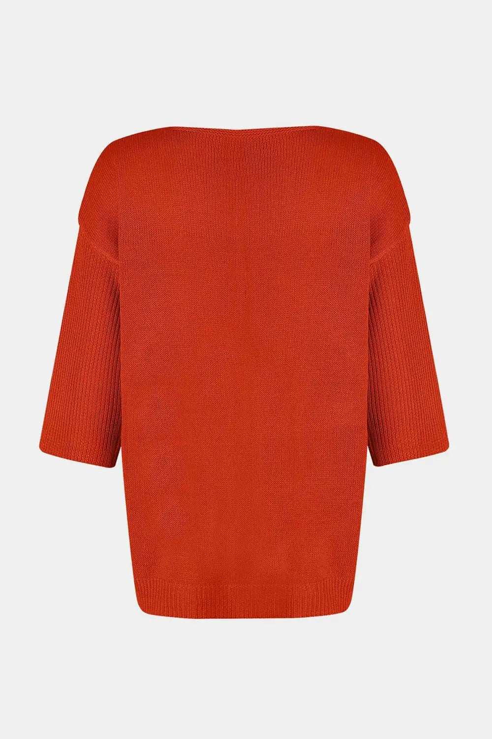 V-Neck Three-Quarter Sleeve Knit Top - Trendsi - Flyclothing LLC