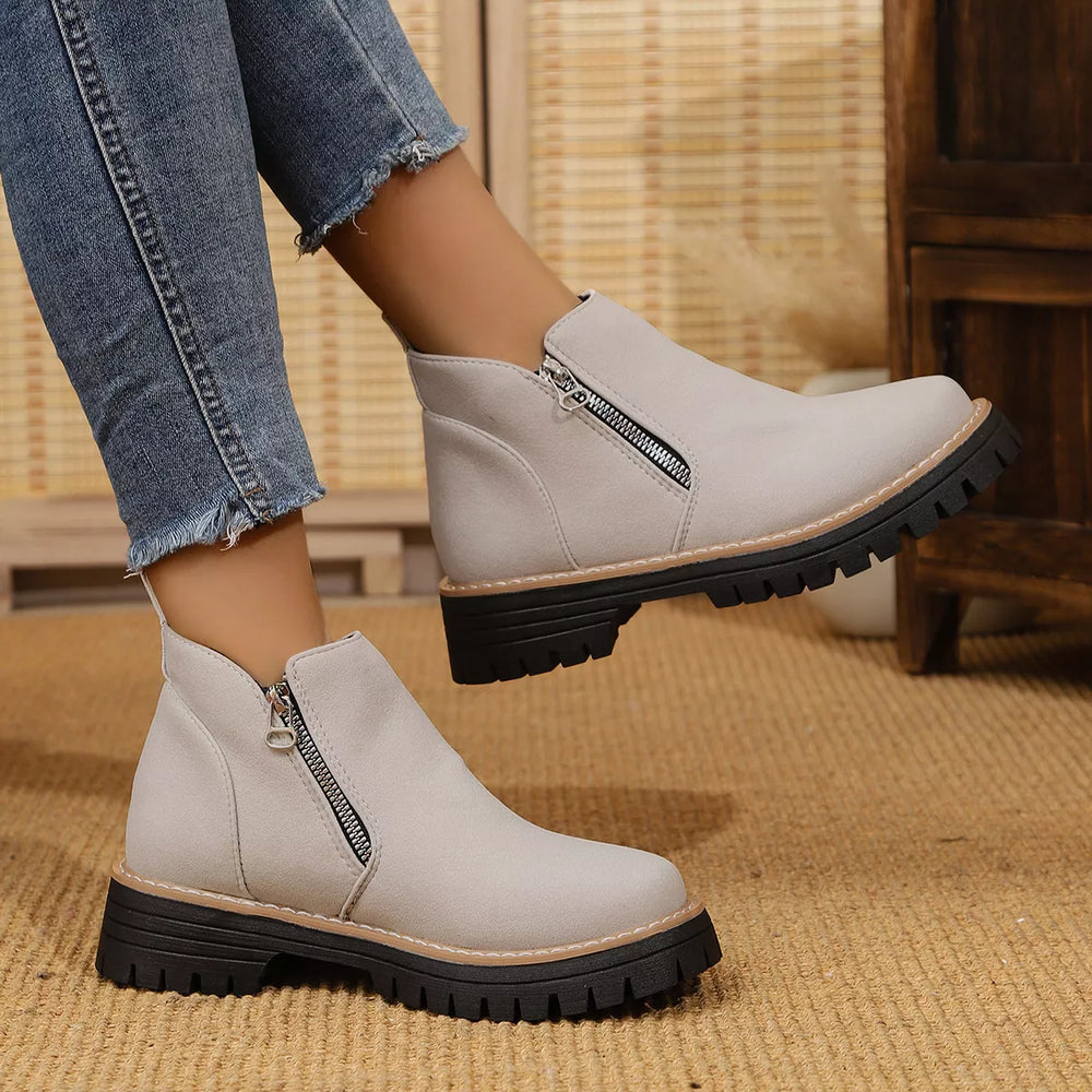 Ankle Boots with Zipper Accent - Trendsi - Flyclothing LLC