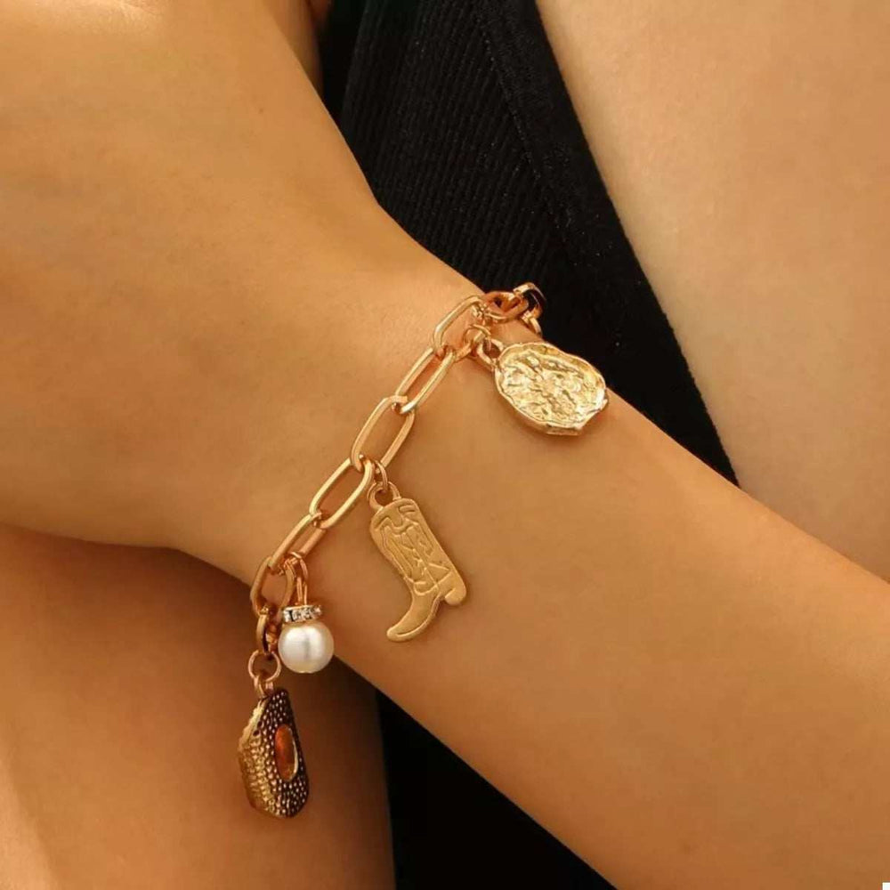 18K Gold-Plated Charm Necklace and Bracelet Jewelry Set - Trendsi - Flyclothing LLC