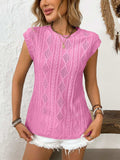 Eyelet Round Neck Cap Sleeve Top - Trendsi - Flyclothing LLC