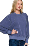 Zenana Soft Fleece Pigment Dye Round Neck Pullover - Trendsi - Flyclothing LLC