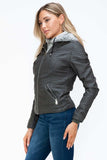 YMI Faux Layered Double-Zipper Jacket with Fuzzy Hood - Trendsi - Flyclothing LLC
