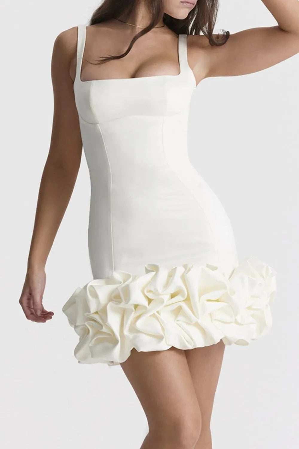 Ruched Square Neck Sleeve Mini Dress - Trendsi - Flyclothing LLC