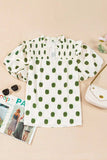 Polka Dot Shirred Yoke Notched Neck Puff Sleeve Blouse - Trendsi - Flyclothing LLC