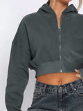 Zip Up Long Sleeve Hooded Cropped Jacket - Trendsi - Flyclothing LLC