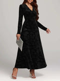 Rose Print V-Neck Long Sleeve Dress - Trendsi - Flyclothing LLC