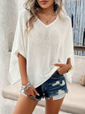 V-Neck Batwing Sleeve Knit Top - Trendsi - Flyclothing LLC