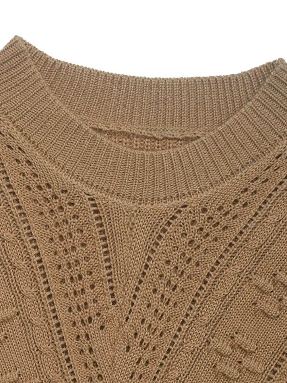 Openwork Round Neck Long Sleeve Sweater - Trendsi - Flyclothing LLC