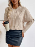 Cable-Knit Round Neck Button Up Cardigan - Trendsi - Flyclothing LLC